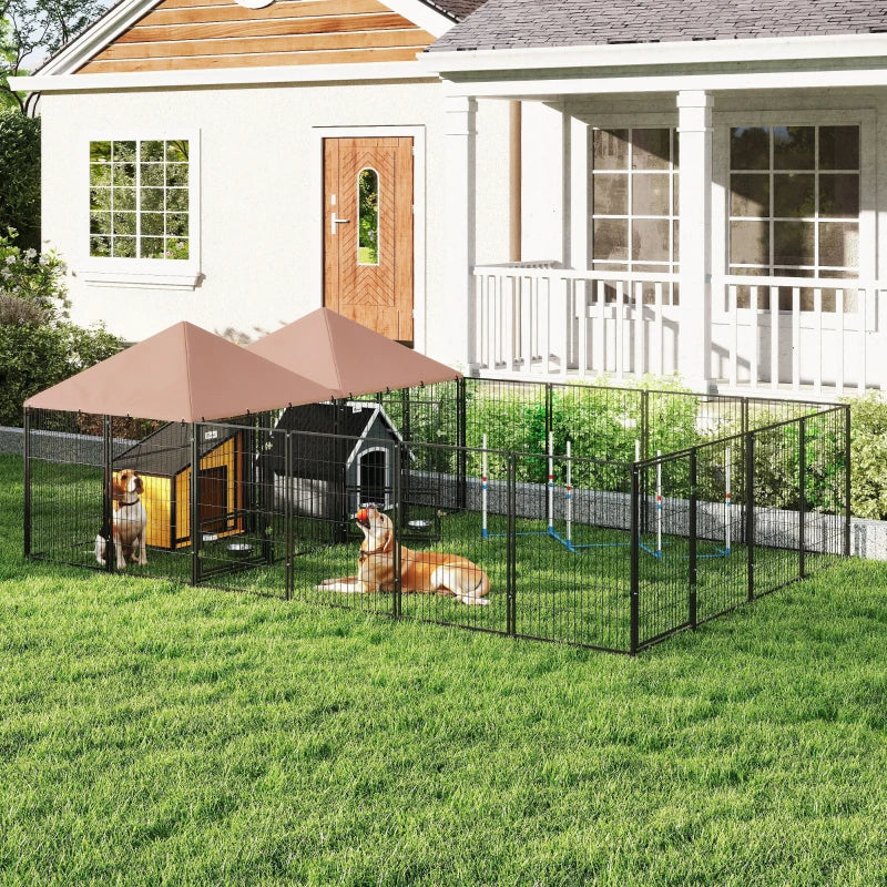 Large Outdoor Dog Kennel With 2 Rooms, Rotating & Adjustable Height Bowls, Multiple Packages Will Be Shipped Please Pay 