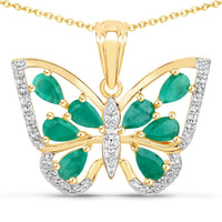 1.91 Carat Genuine Emerald and White Zircon .925 Sterling Silver Pendant