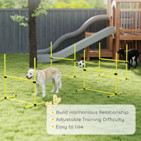 4 Piece Dog Agility Set With Adjustable Height Bars, Carry Bag, Displacing Top Bar, Yellow Yellow