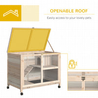 Rabbit Hutch with Wheels, Desk and Side Table Sized, Wooden Rabbit Cage, Waterproof Small Bunny Cage with Removable Tray