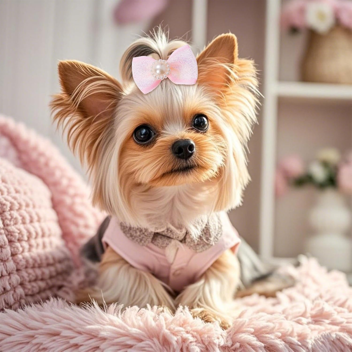 20 PCS Cute Dog Hair Bows With Rubber Bands Elastic Handmade Mix Style Lace Rhinestone Pearls For Furry Puppy Cat Pet Gi