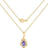 0.40 Carat Genuine Tanzanite and White Diamond 14K Yellow Gold Pendant