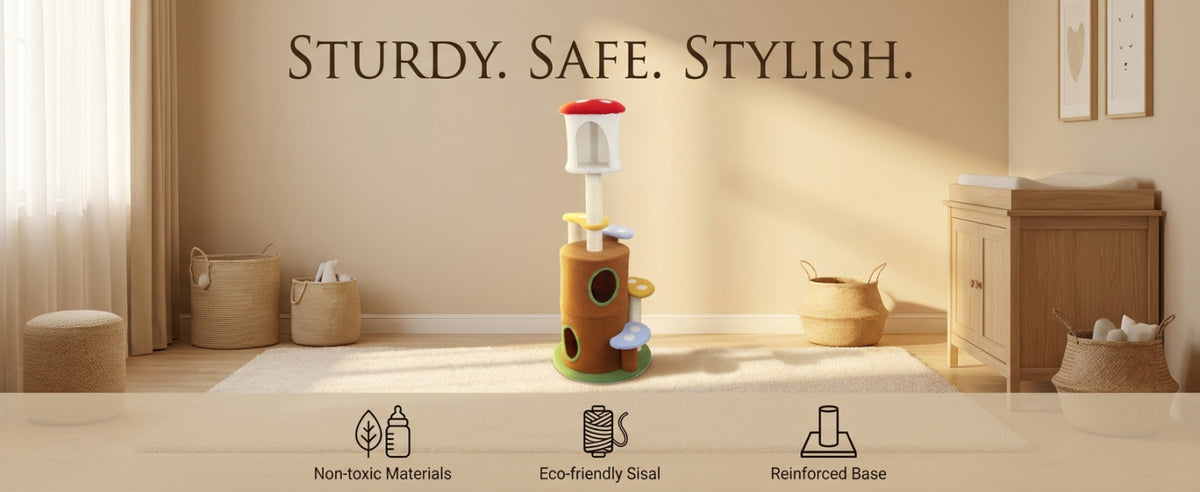 mushroom cat tree with large condo platform ladder