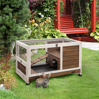 Indoor Rabbit Enclosure, On Wheels, Indoor Bunny Cage Small Animal House With Pull Out Tray Casters Ramp, 35.5 X 21 X 23