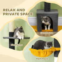 Floor to Ceiling Cat TreeTower with 90.5"-108" Adjustable Height, Scratching Posts, Hammock, Condo, Toy Ball, Dark Grey