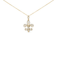 14K Yellow Gold 1.00 Cttw Round Diamond Fleur De Lis 18" Pendant Necklace (H-I Color, SI2-I1 Clarity)