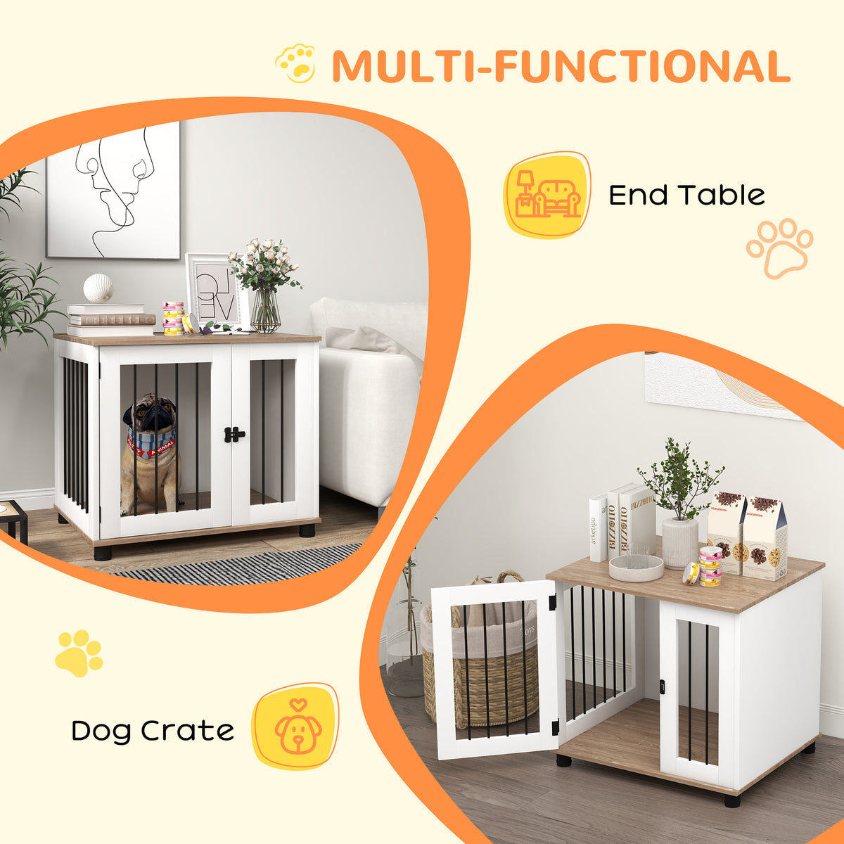 Dog Kennel Furniture Side End Table Indoor with Lockable Door, for Small and Medium Dogs, Walnut Brown