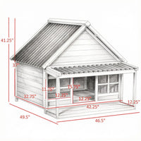Wooden Dog House with Porch, Outdoor Weatherproof Dog House with Tilt Roof, Front Door and Windows, for Medium and Large
