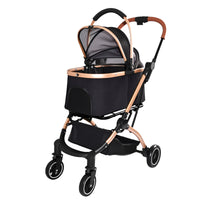 Pet Stroller for Dogs and Cats, 2-in-1 Detachable Foldable 4 Wheels Pet Stroller, Quick One-Hand Fold, Storage Basket, D