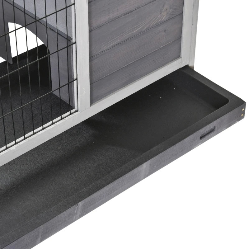 PawHut Indoor Rabbit Enclosure, Wooden Elevated Cage Habitat With Enclosed Run With Wheels - Ideal For Rabbits And Guine