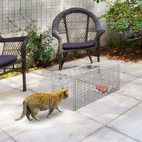 Humane Animal Trap Cage (30.51x11.02x11.81in) - Galvanized Sturdy Wire Mesh, Sensitive Trigger & Dual Doors, Handle Guar
