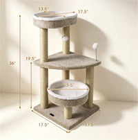 36" Compact SpaceSaving Cat Activity Center, HeavyDuty Stable Cat Climbing Furniture with Plush Rest Areas & Pompom Toy 
