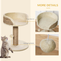 Cat Tree with Scratching Post, Toy Ball, Perch, Small Cat Tower for Indoor Cats - 16" x 16" x 19", Beige