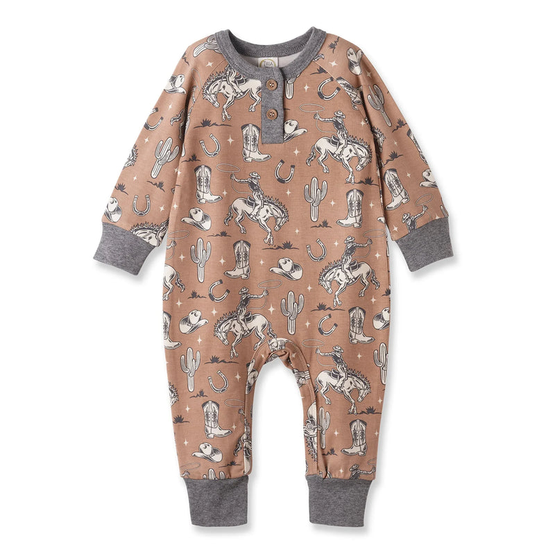 Wild Wrangler/Brown Western Bamboo Henley Romper for Babies - BIG FRENCHIES