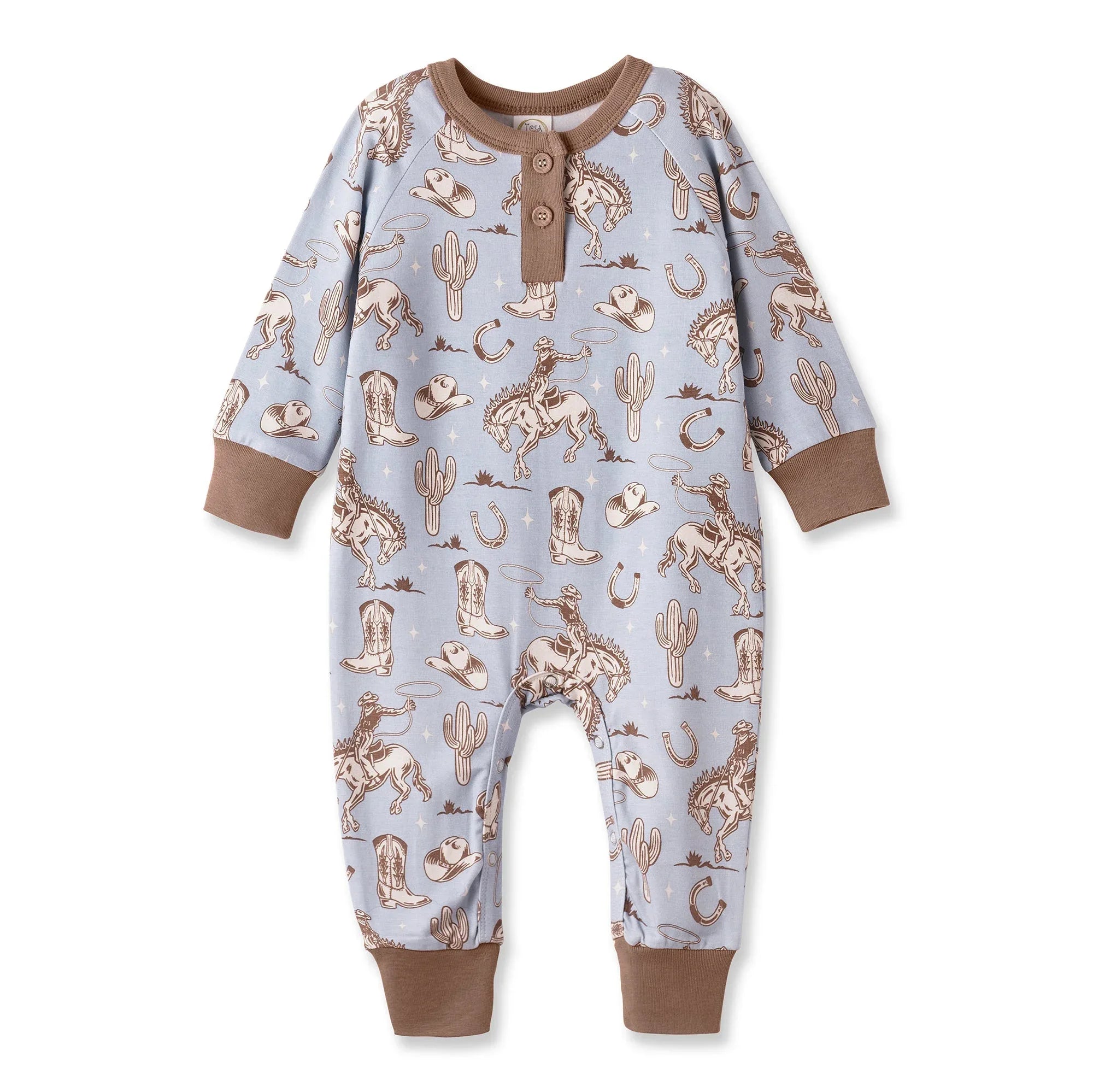 Wild Wrangler/Blue Western Bamboo Henley Cowboy Romper - BIG FRENCHIES