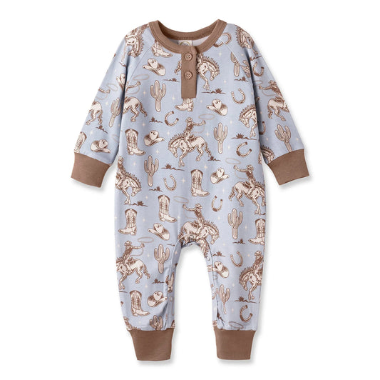 Wild Wrangler/Blue Western Bamboo Henley Cowboy Romper - BIG FRENCHIES
