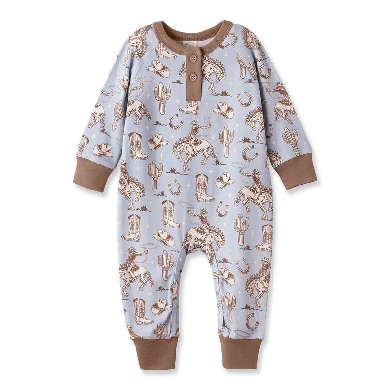 Wild Wrangler/Blue Western Bamboo Henley Cowboy Romper - BIG FRENCHIES