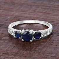 1.08 Carat Genuine Blue Sapphire and White Diamond 14K White Gold Ring