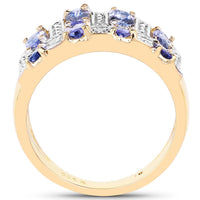 14K Yellow Gold Plated 1.68 Carat Genuine Tanzanite .925 Sterling Silver Ring