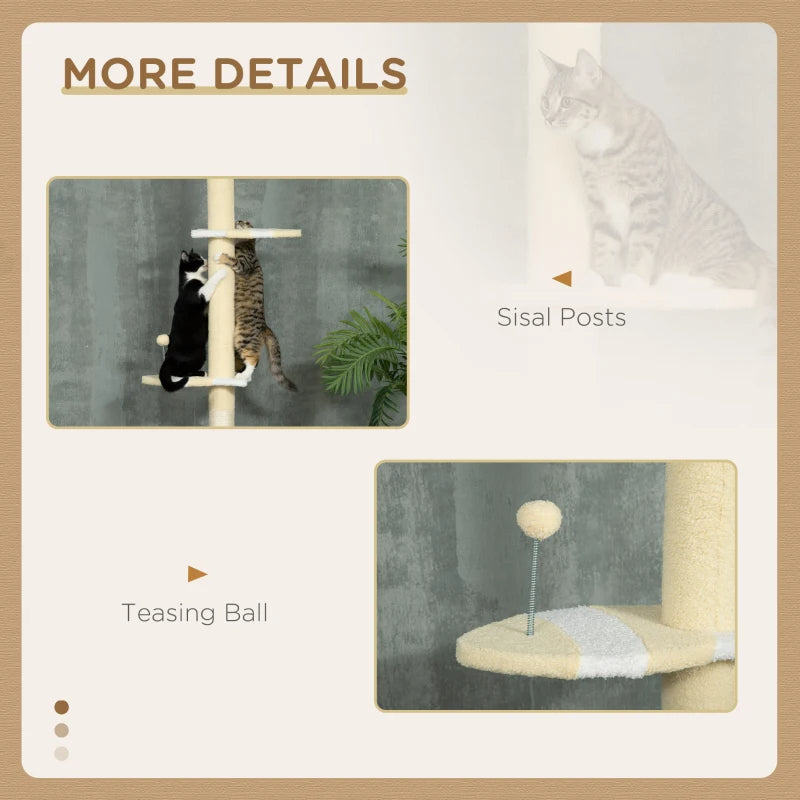 4-Tier Floor To Ceiling Cat Tree Height Adjustable 87 -103 Inch