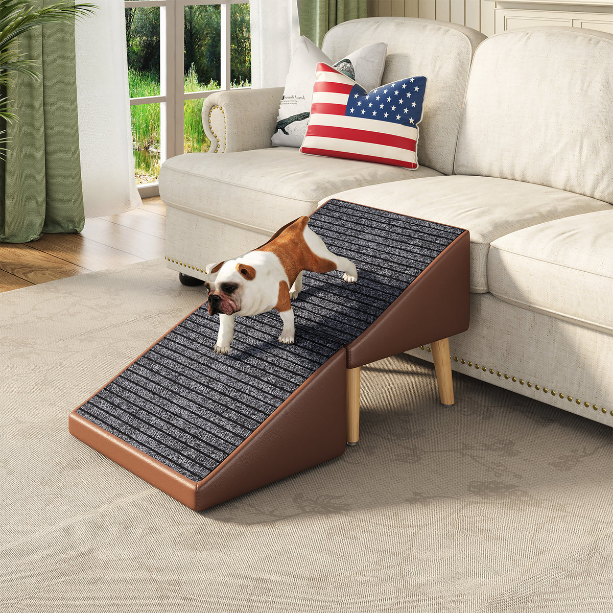 3-in-1 Dog Ramp 18.89"×17.91"×20.08" with Storage – Pet Stairs for Senior & Injured Dogs & Cats, Hidden Storage Footstoo