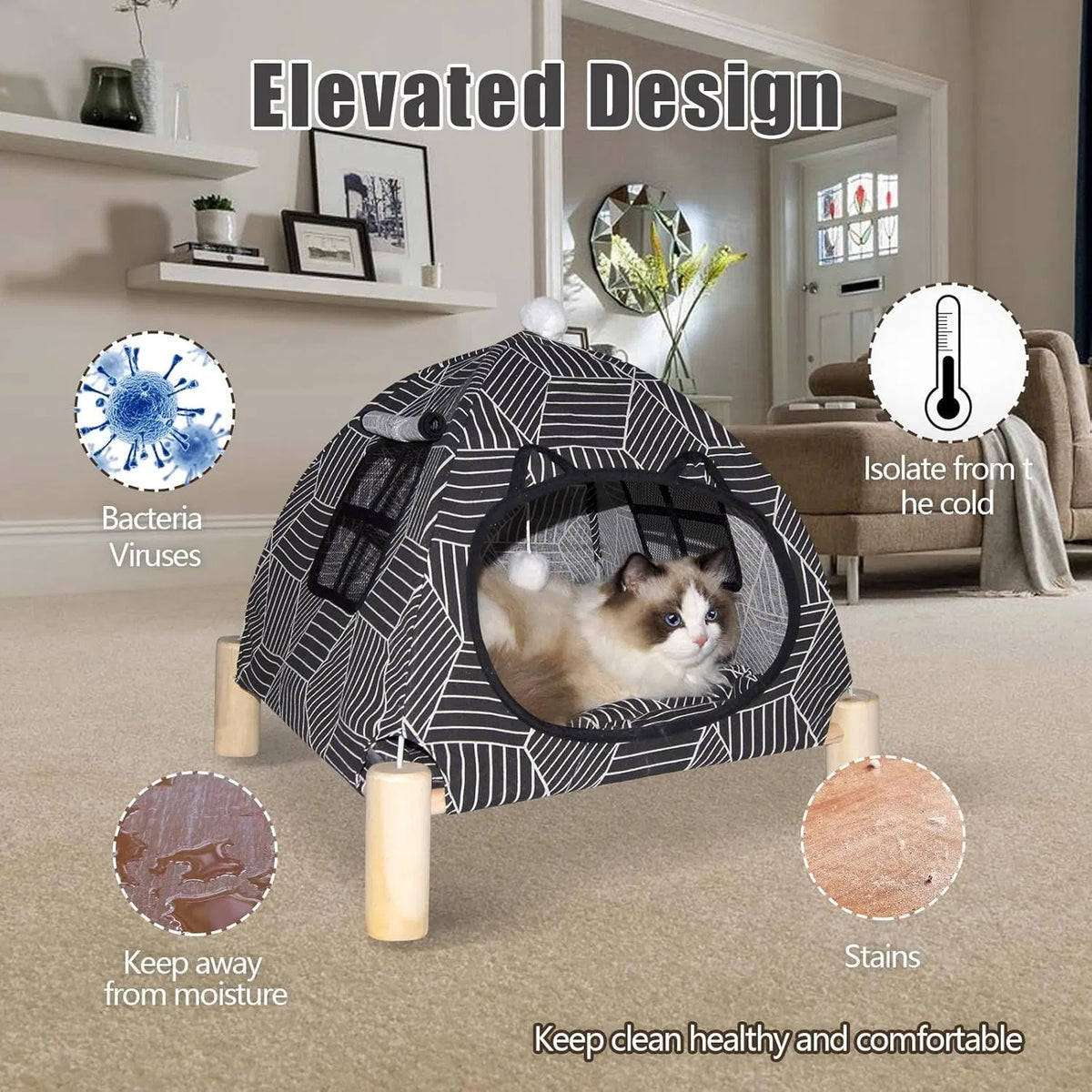 Portable Cat Tent Bed - Foldable Indoor Tent Bed For Cats & Small Dogs, Washable Cushion, Cozy Hideaway For Kittens & Ca