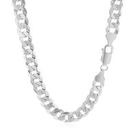 Rhodium Plated 7.2mm Sterling Silver Curb Style Chain