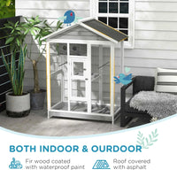 Wooden Bird Cage Aviary, Flight Cage With 4 Perches, Nest And Slide-Out Tray For Indoor Outdoor, GrayMultiple Packages S