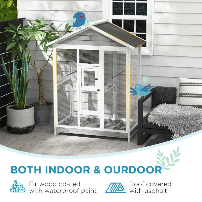 Wooden Bird Cage Aviary, Flight Cage With 4 Perches, Nest And Slide-Out Tray For Indoor Outdoor, GrayMultiple Packages S