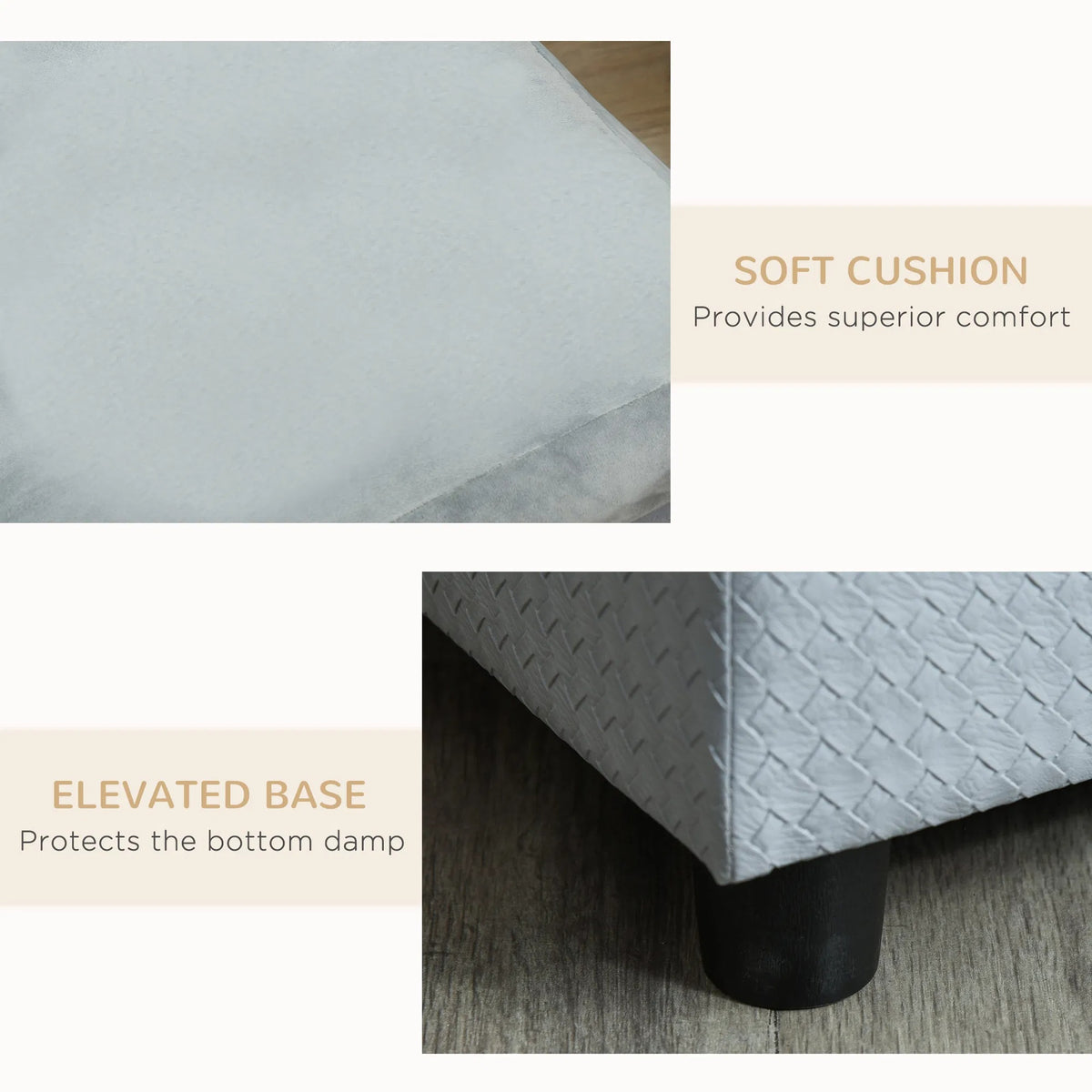Luxury Dog Bed For Small Dogs, Hidden Storage, Soft Foam Couch, Modern Pet Furniture, Grey
