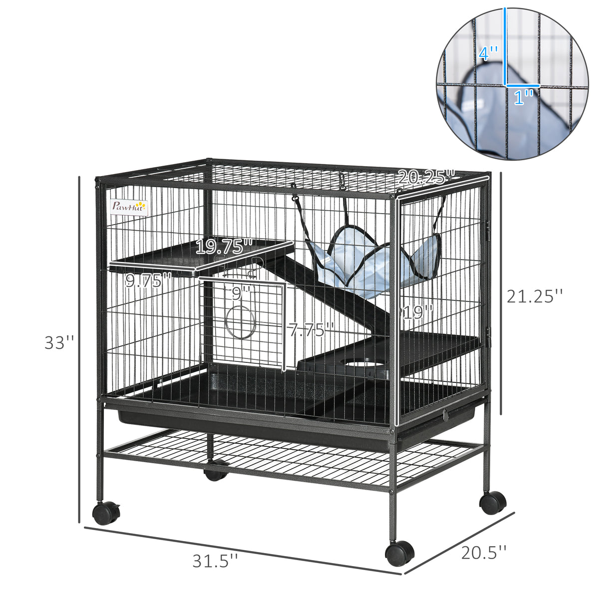 Small Animal Cage with Wheels, Pet Playpen for Rat, Syrian Hamster, Kitten, Ferrets, Chinchillas with Bottom Storage She