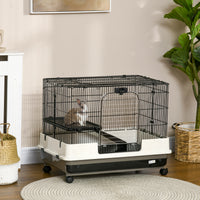 2-tier Compact Platform Rolling Small Animal Rabbit Cage for Hamsters, Chinchillas & Gerbils with a Large Living Space
