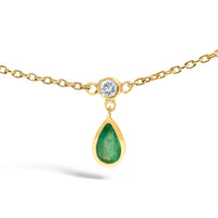 10K Yellow Gold Dangling 5x3 mm Green Emerald and Diamond Station Necklace - 18" Inches