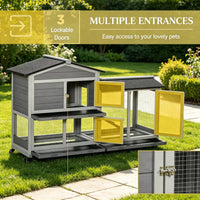62 Inch Indoor Outdoor Wooden Rabbit Hutch with Wheels Run Box Slide-out Tray and Ramp