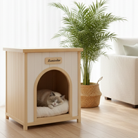 Modern Indoor Wooden Dog House with Removable Cushion – Solid Cedar Pet House for Small Dogs & Cats, Furniture-Grade Sca