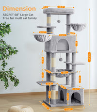 ABCPET Large Cat Tree, Cat Tower, Multi-Tier, Indoor Cat, Sisal Scratching Post, Widened Cat Perching Post, Square Hammo