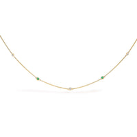 14K Yellow Gold Bezel Set Alternating Green Emerald and Diamond Station Necklace - 18" Inches