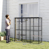 Weld Wire Catio Outdoor Indoor with Waterproof Cover, 4 Jumping Platforms, Hammock, for 1-3 Kittens, 69" x 22" x 62"