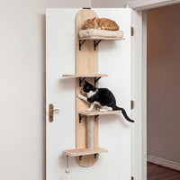 Door Hanging Cat Climber 4-level Height Adjustable With Plush Bed Teasing Ball Jute Rope Scratching Post
