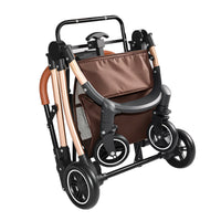 Pet Stroller for Dogs and Cats, 2-in-1 Detachable Foldable 4 Wheels Pet Stroller, Quick One-Hand Fold, Storage Basket, D