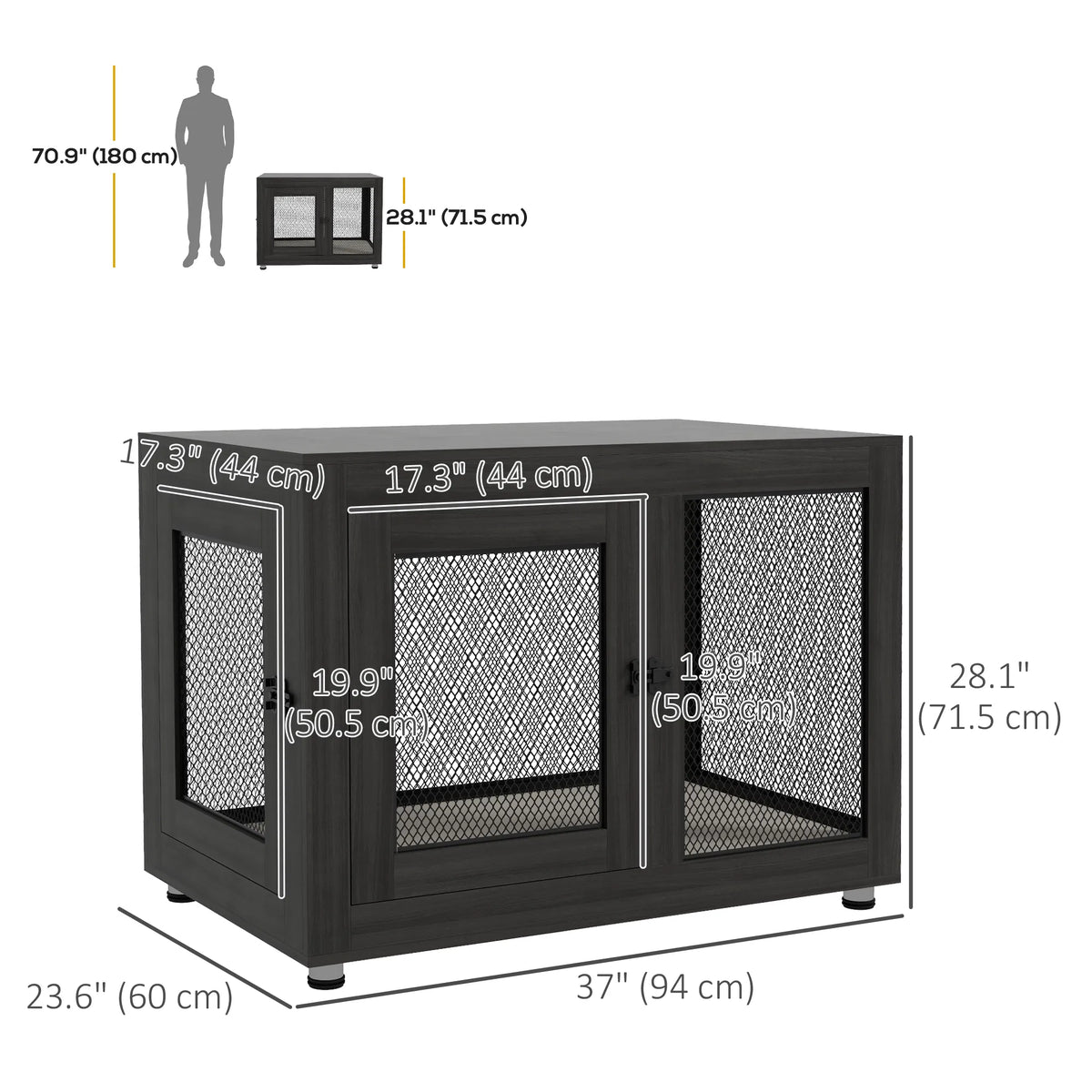 Pet Crate End Table with Water-resistant Cushion or Large Medium Dogs, Black