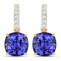 5.64 Carat Genuine Tanzanite and White Diamond 14K Yellow Gold Earrings