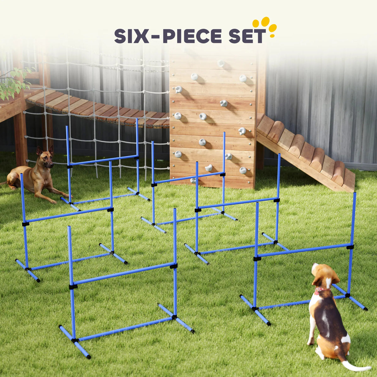 Set of 6 Dog Agility Training Equipment Adjustable Jump Bar Pet Exercise Kit with Carrying Bag (Blue)