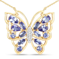 2.76 Carat Genuine Tanzanite and White Zircon .925 Sterling Silver Necklace