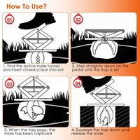 Powerful Mole Snap Trap - Thickened Waterproof Metal, Easy Foot-Step Setup, Humane Instant Kill, Safe for Lawn & Pets