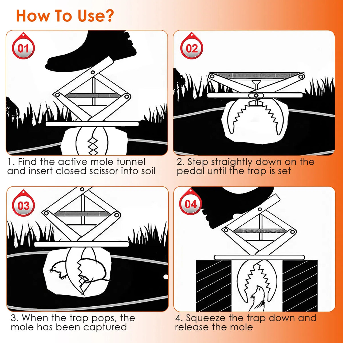 Powerful Mole Snap Trap - Thickened Waterproof Metal, Easy Foot-Step Setup, Humane Instant Kill, Safe for Lawn & Pets