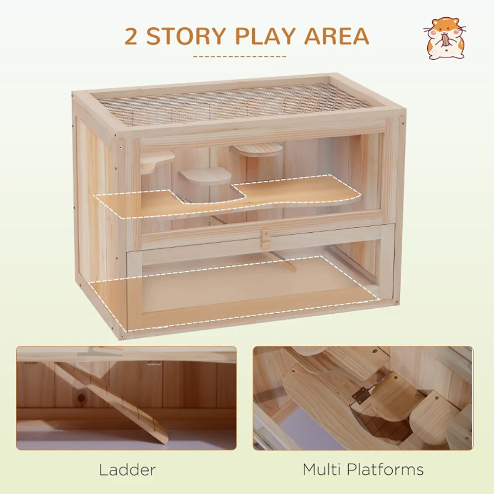 2-Level Hamster Cage Mice And Rat House, With Openable Top, Front Door, Shelf And Ladder For Hamsters, Mice And Other Sm