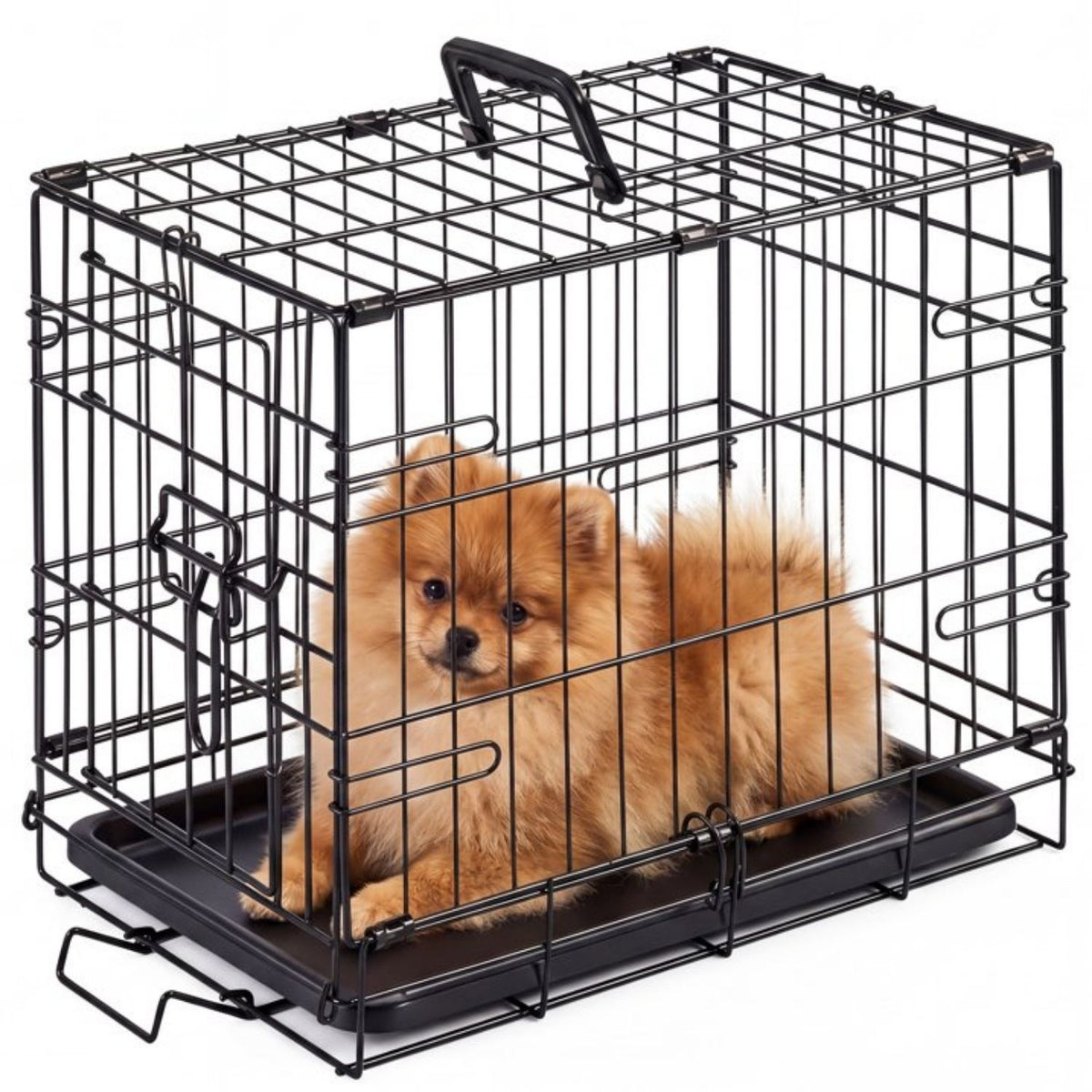 Single Door Dog Cage - Durable Metal Pet Kennel, Secure Lock, Collapsible Design, Removable Tray For Easy Cleaning, Port