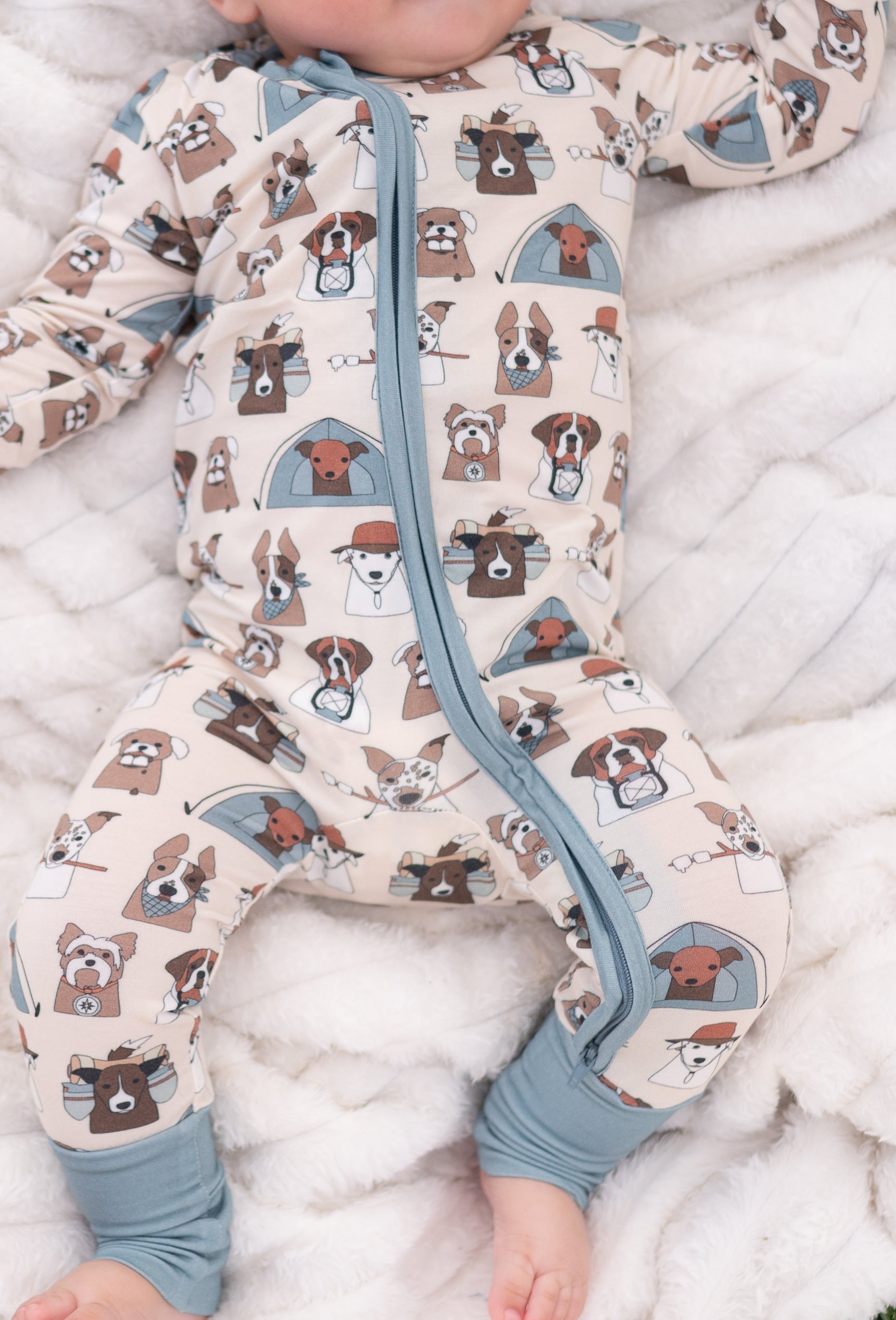 Camp Paws (Convertible Zip Footies) - Blue - BIG FRENCHIES