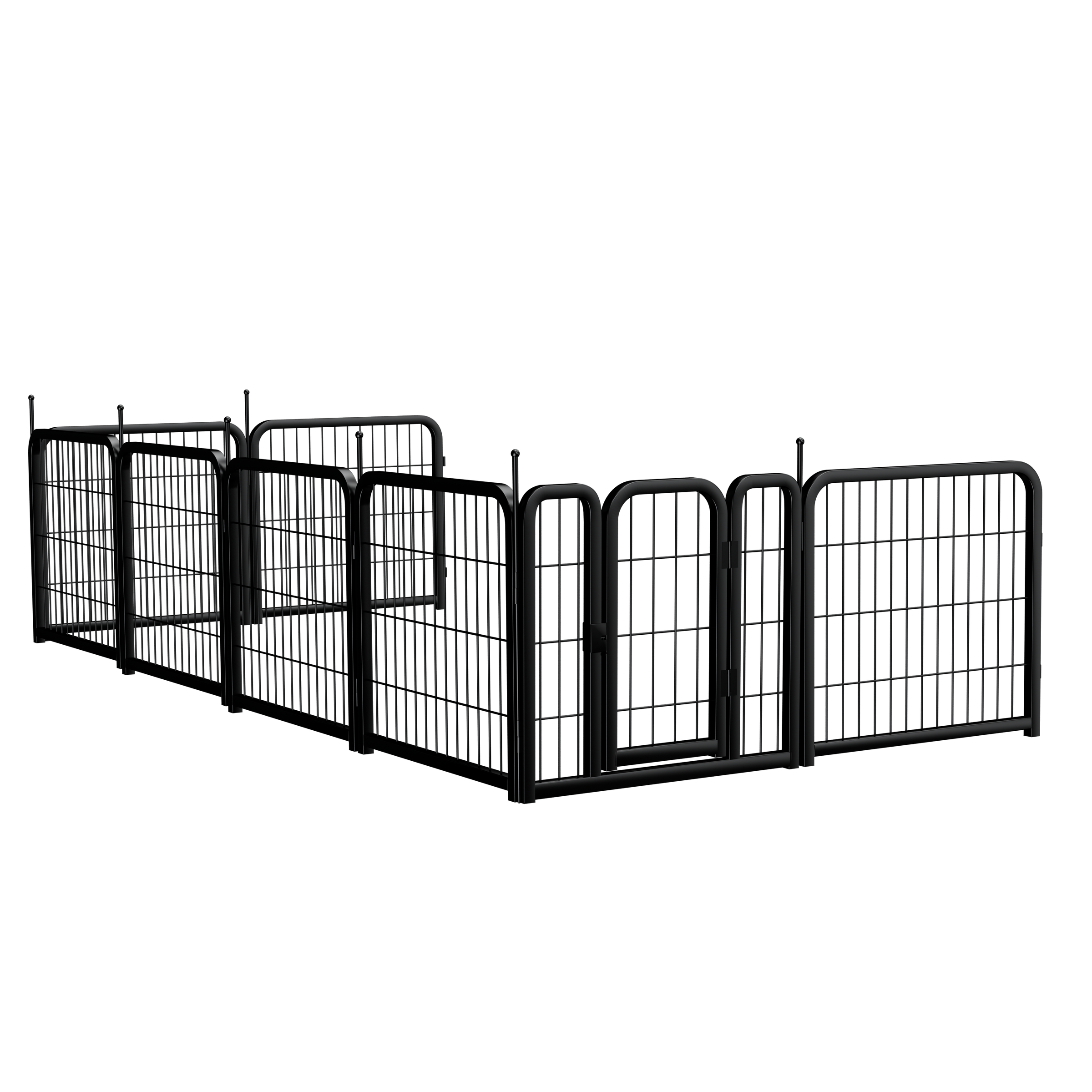 8-panel dog fence, 24 inch small dog pet fence, portable indoor pet game fence. Black, 22.2 inches wide x 23.6 inches high.
